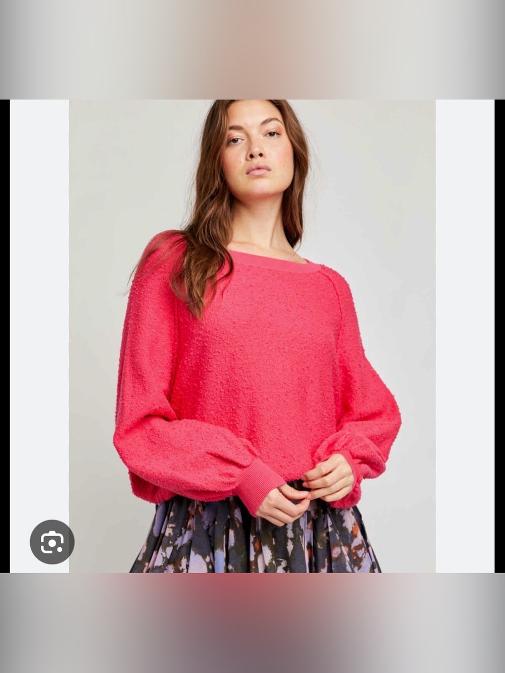 Free People Found My Friend Bubble Sleeve Crewneck Sweater in Bright Pink